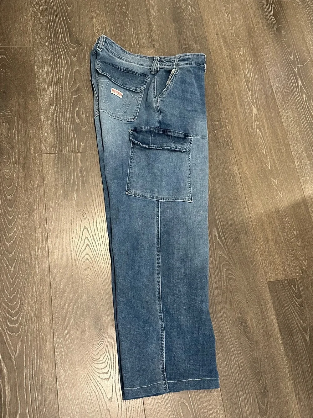 True Religion Men's Washed Blue Relaxed Cargo Jeans